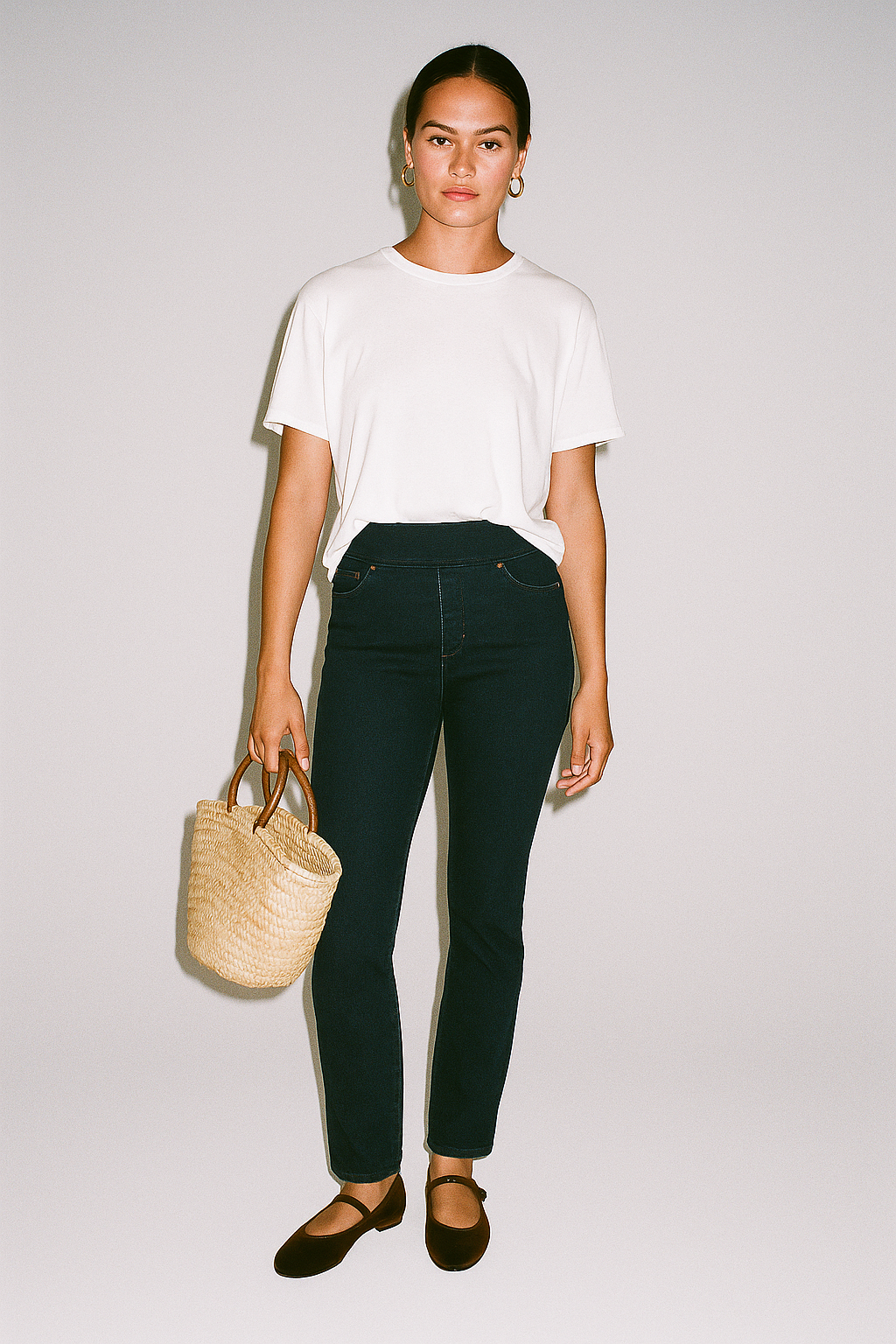 Peri Mid Rise Straight Leg Pull-On Jeans After Midnight