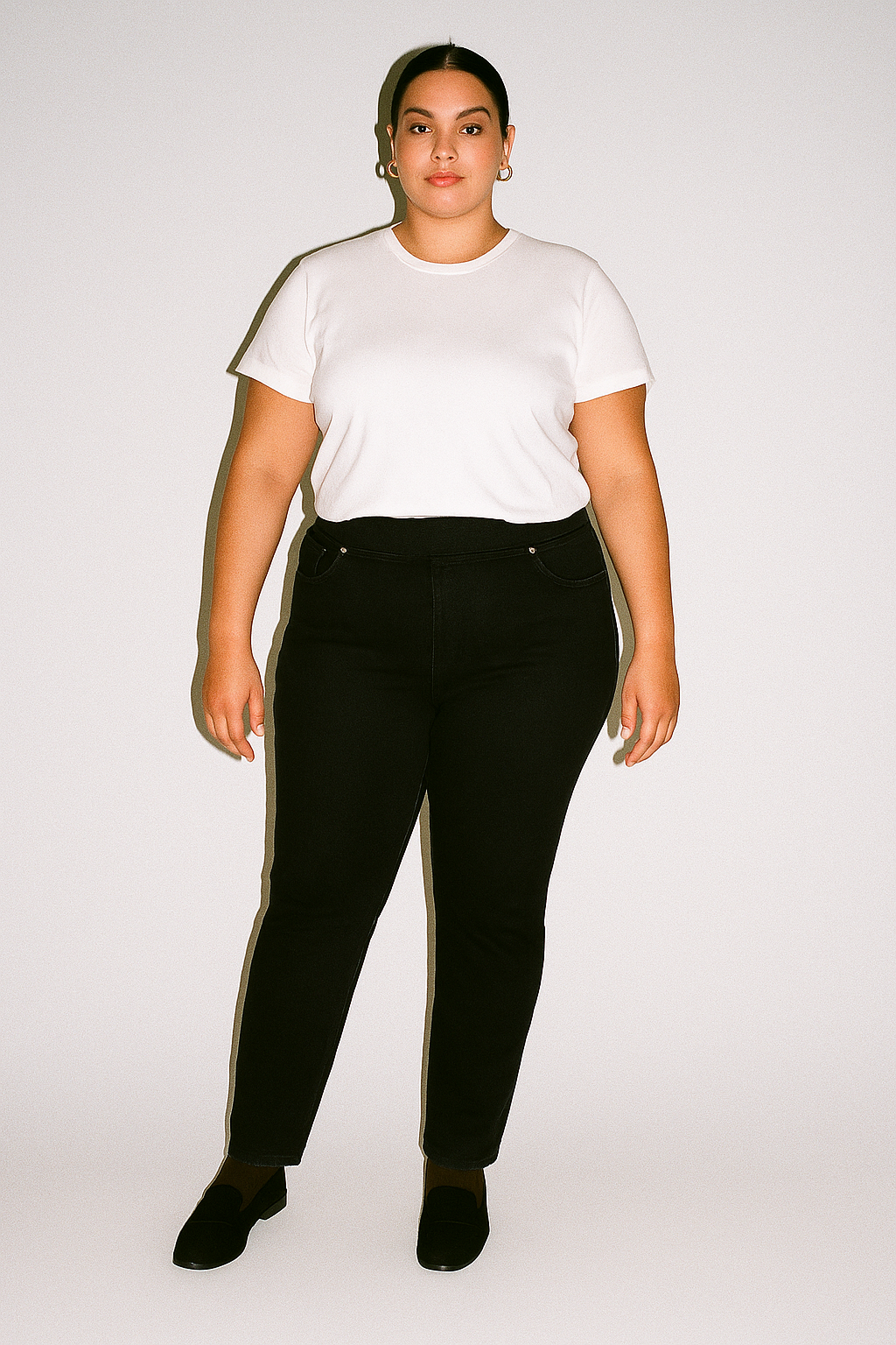 Peri Mid Rise Straight Leg Pull-On Jeans Plus Size Black Void