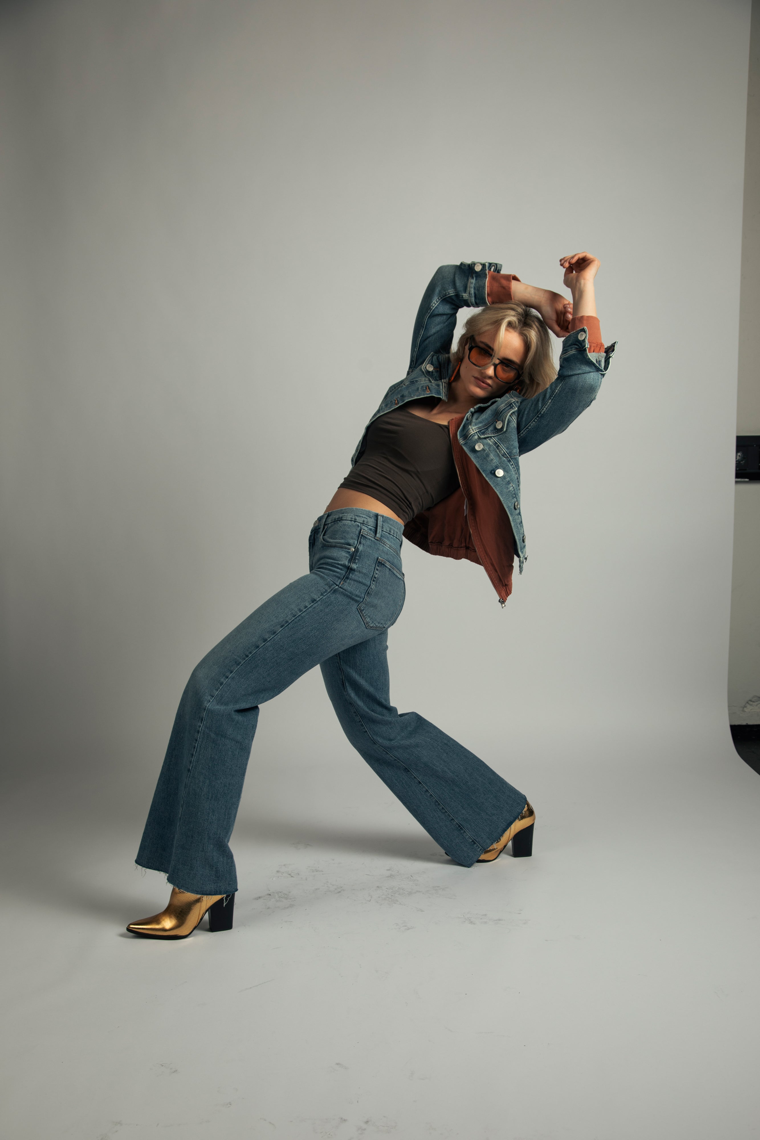 High-rise wide leg denim