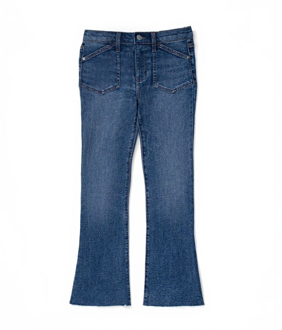 Kait Mid Rise Kick Flare Leg Jeans Parisian Blue