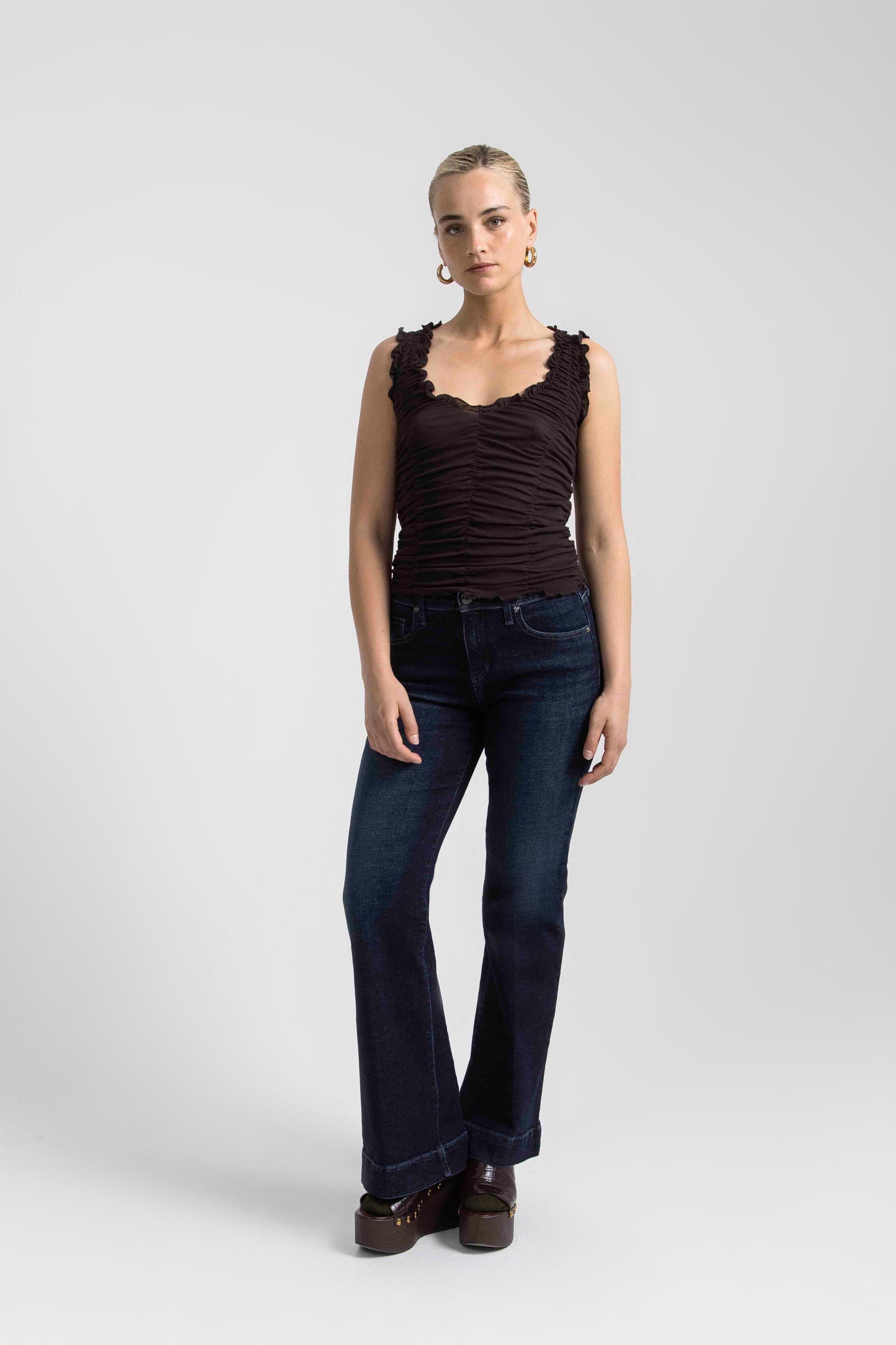 Kait Mid Rise Flare Leg Jeans Opera Blue
