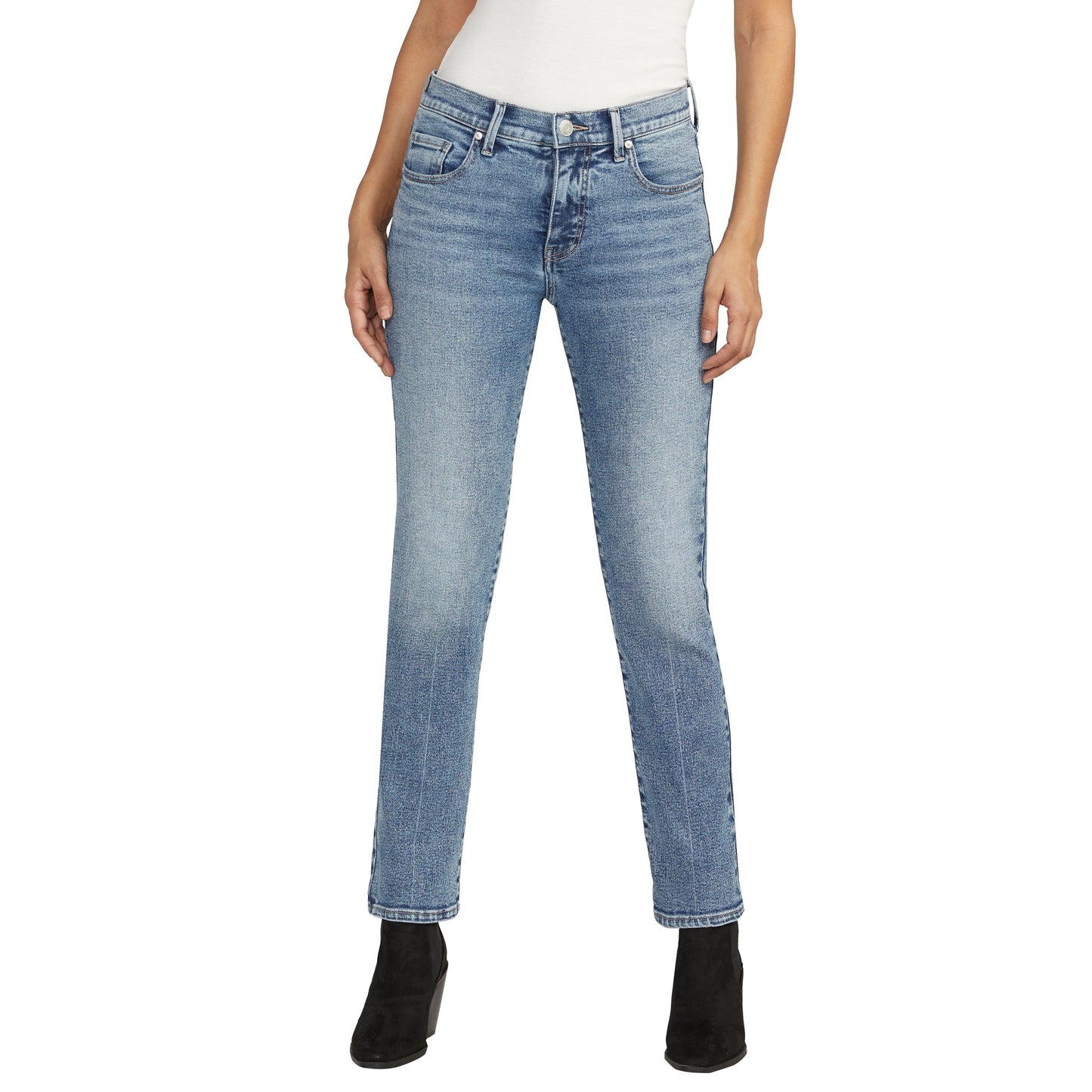 Cassie Mid Rise Slim Straight Leg Jeans