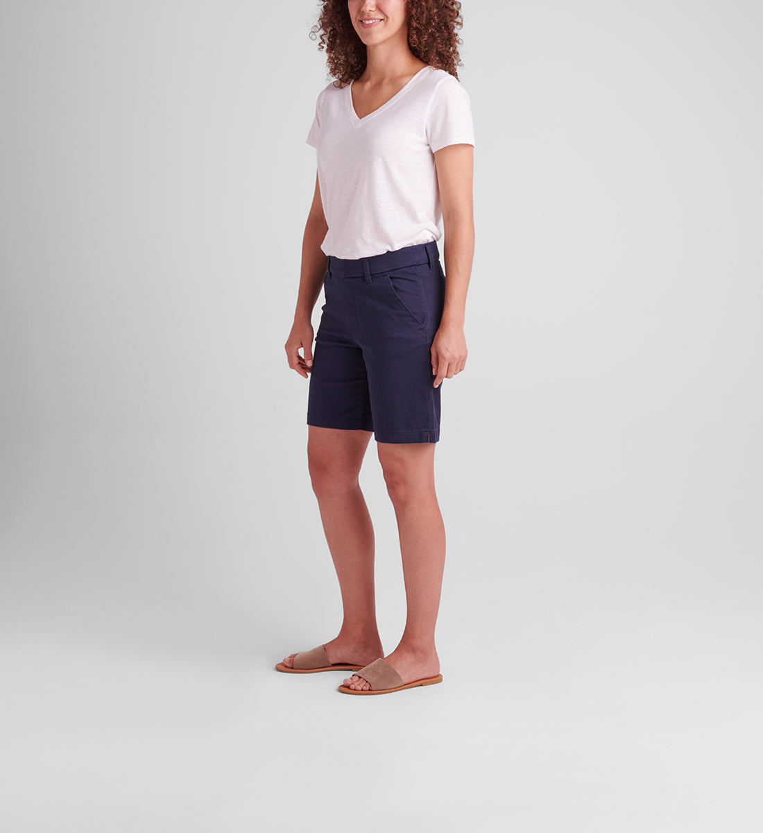 Mid rise twill shorts