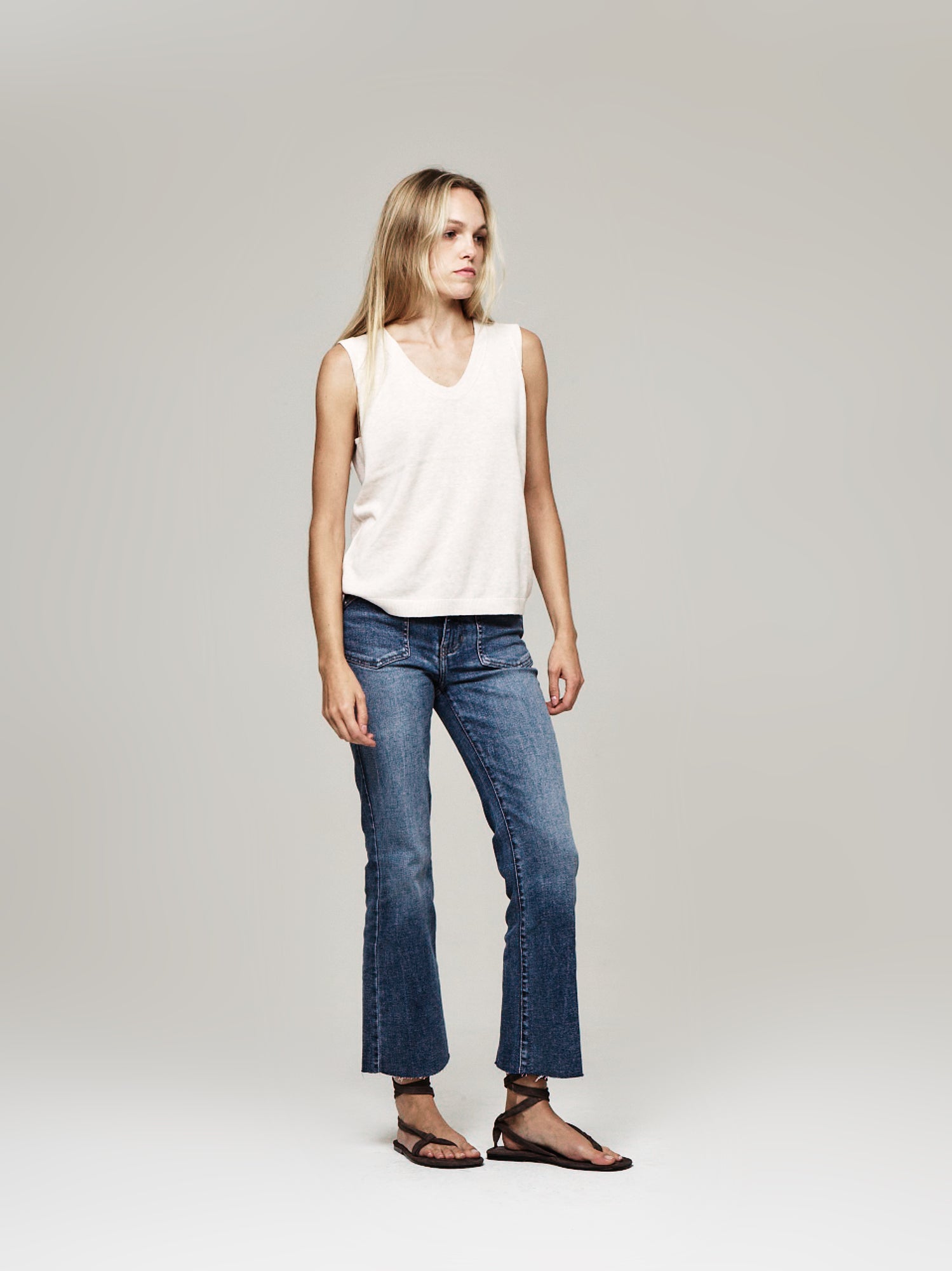 Kait Mid Rise Kick Flare Leg Jeans Parisian Blue