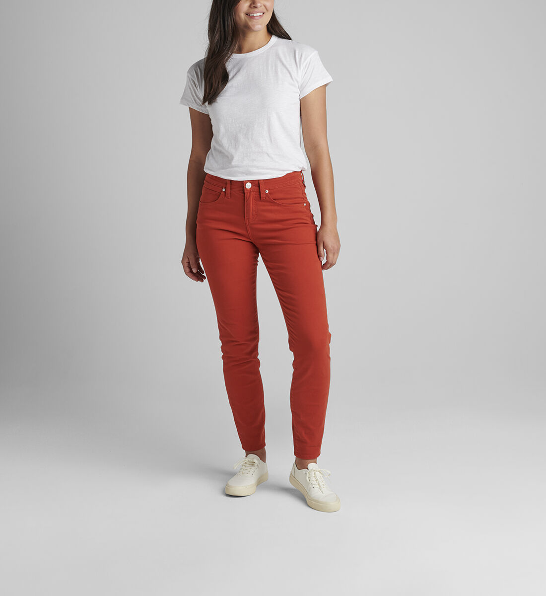 Cecilia Mid Rise Skinny Jeans,Scarlet Red Front