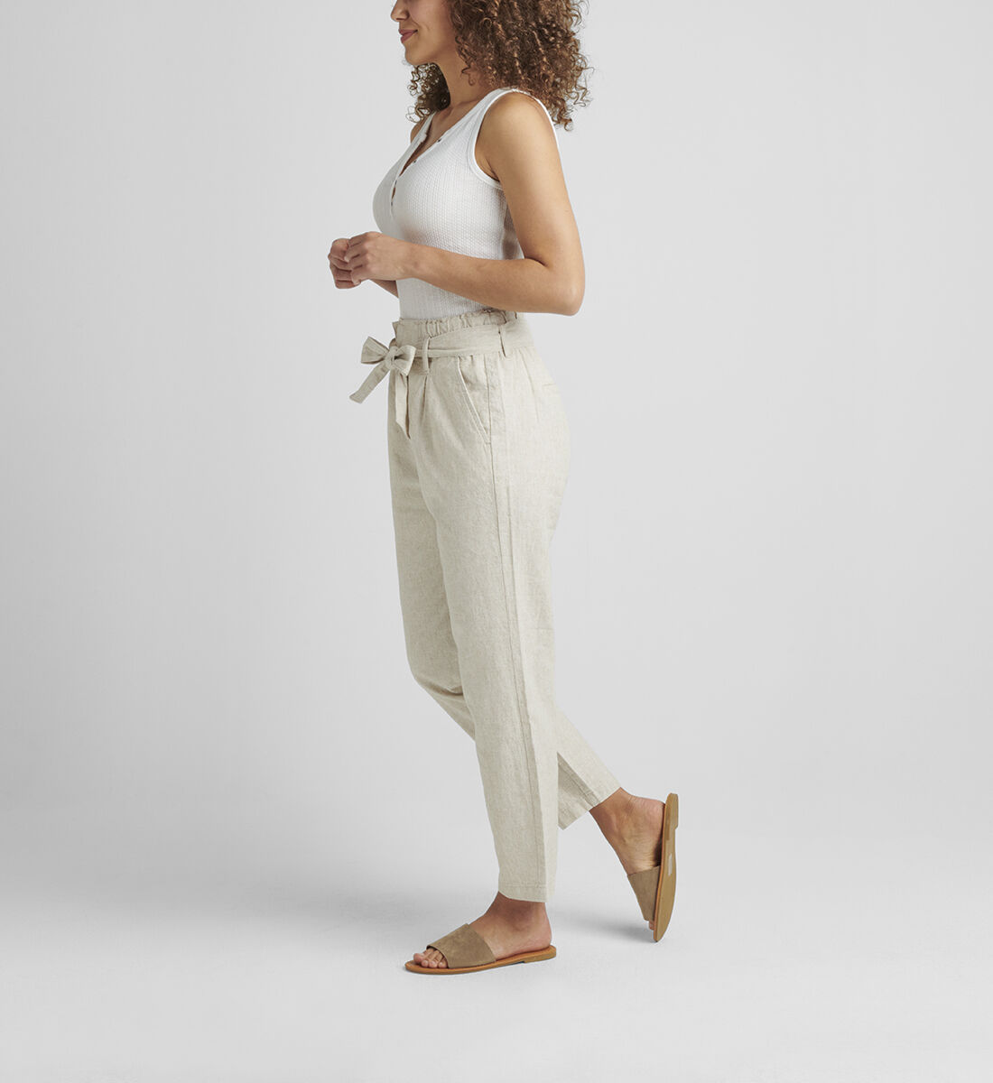 Belted Pleat High Rise Tapered Leg Pant Side