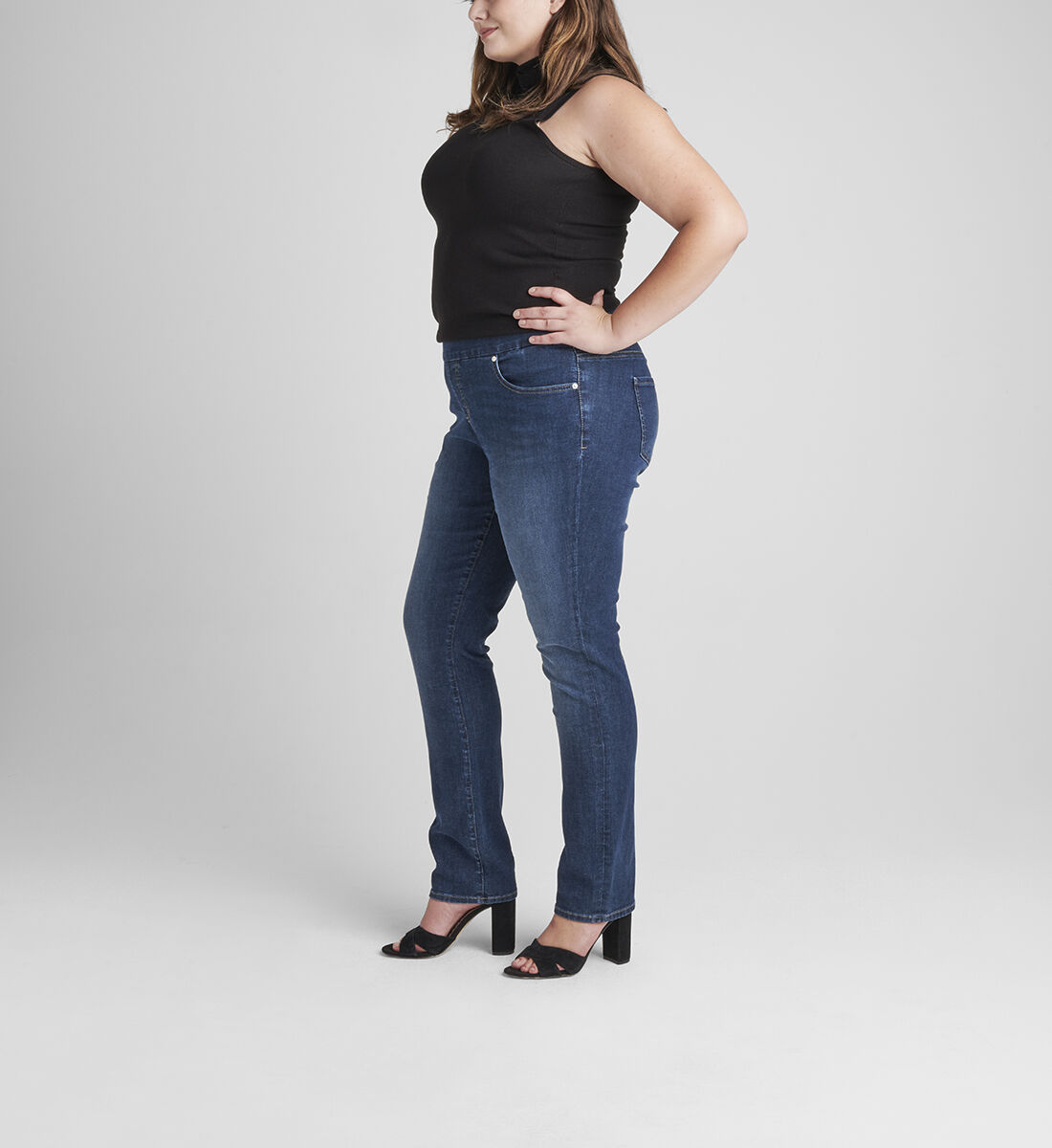 Peri Mid Rise Straight Leg Pull-On Jeans Plus Size Side