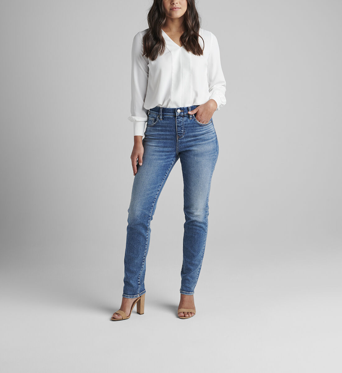 Valentina High Rise Straight Leg Pull-On Jeans Petite Front