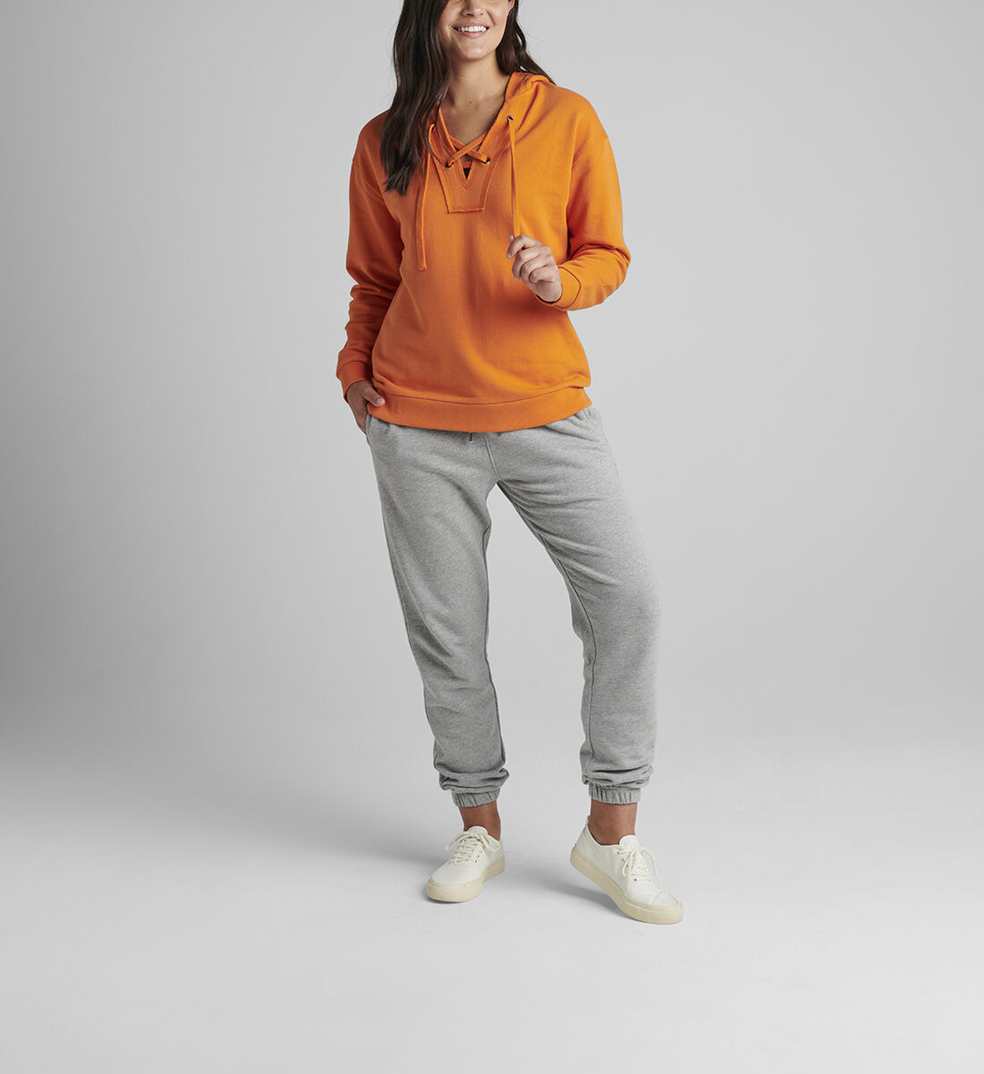 The Lace Up Hoodie,Amber Glow Front