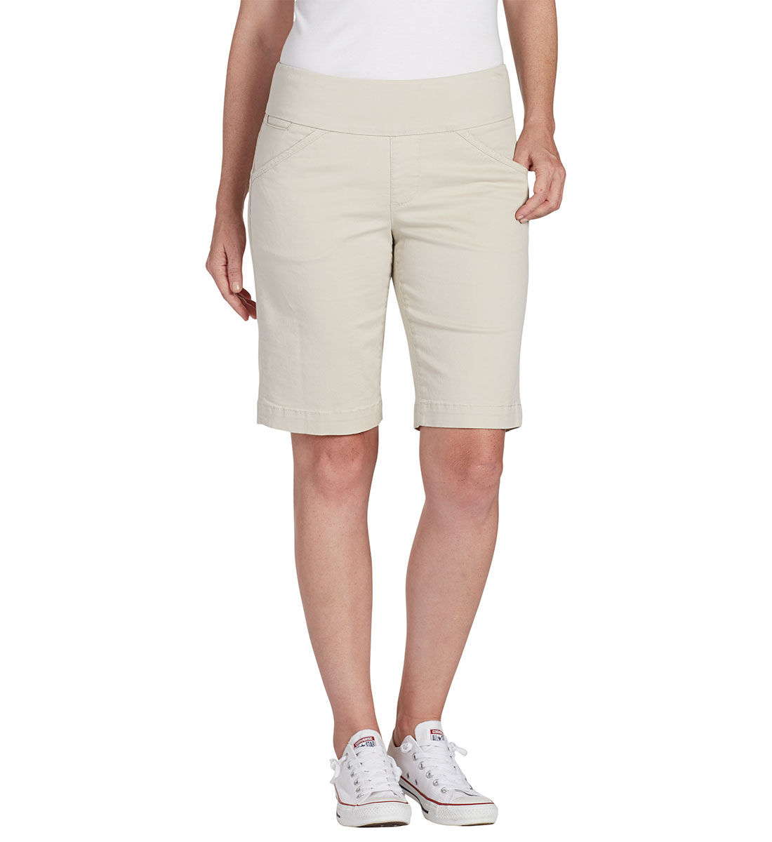 Ainsley Mid Rise Bermuda Short,Stone Front