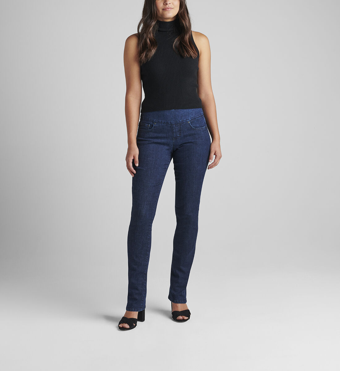 Peri Mid Rise Straight Leg Pull-On Jeans Petite Front