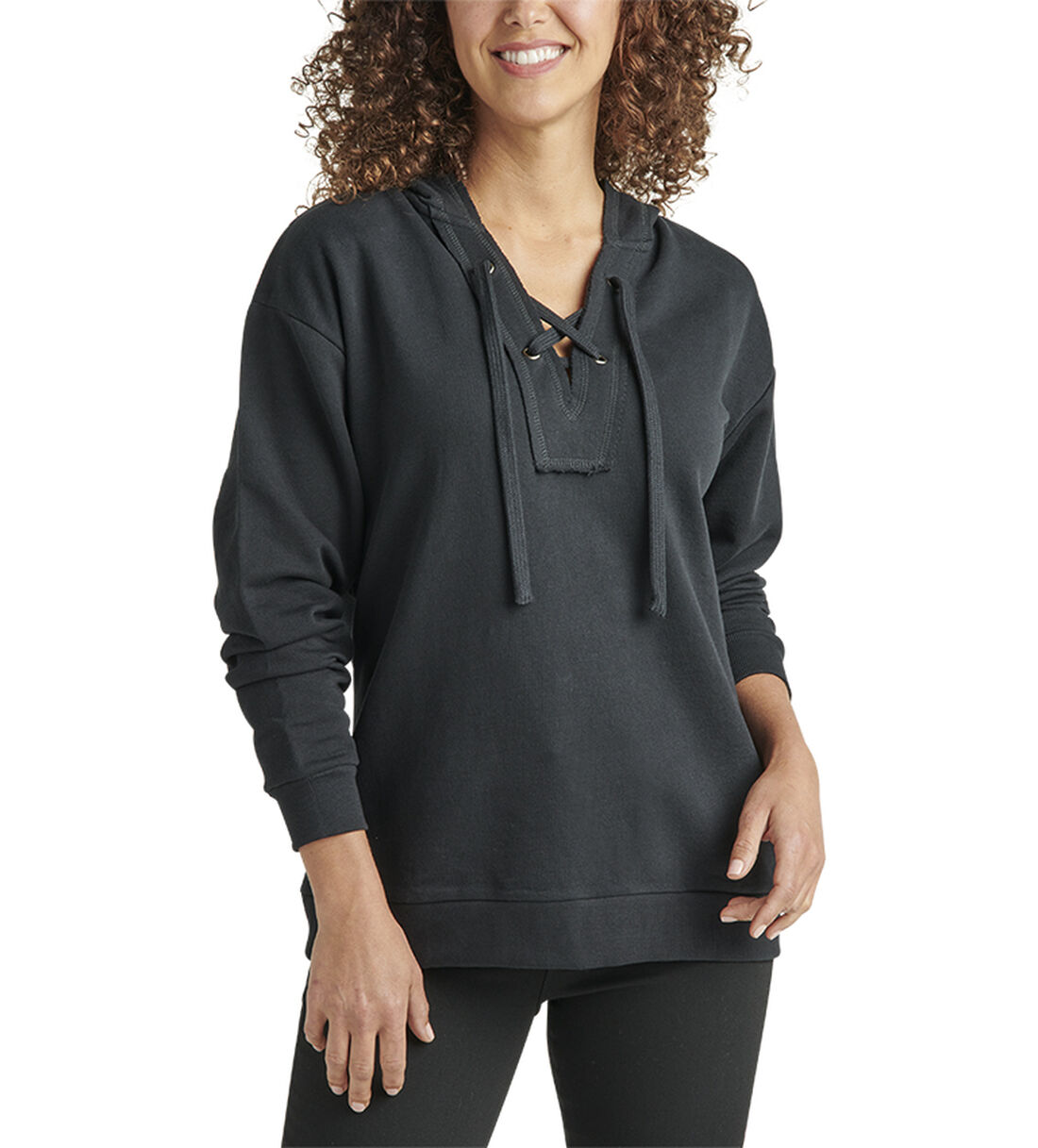 The Lace Up Hoodie,Black Front