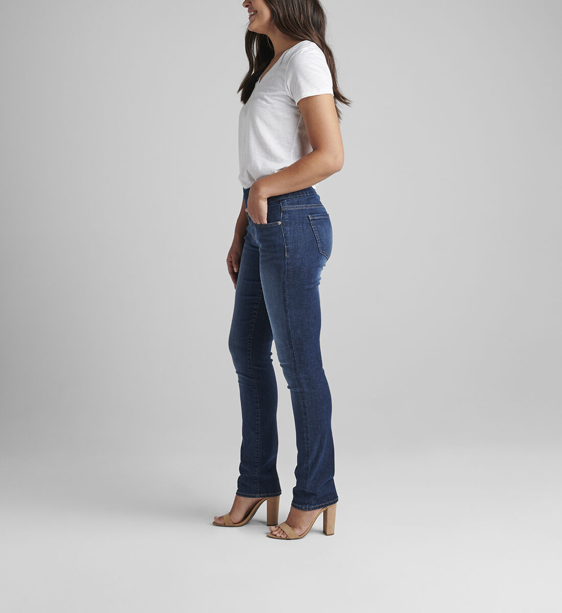 Peri Mid Rise Straight Leg Pull-On Jeans Petite Side