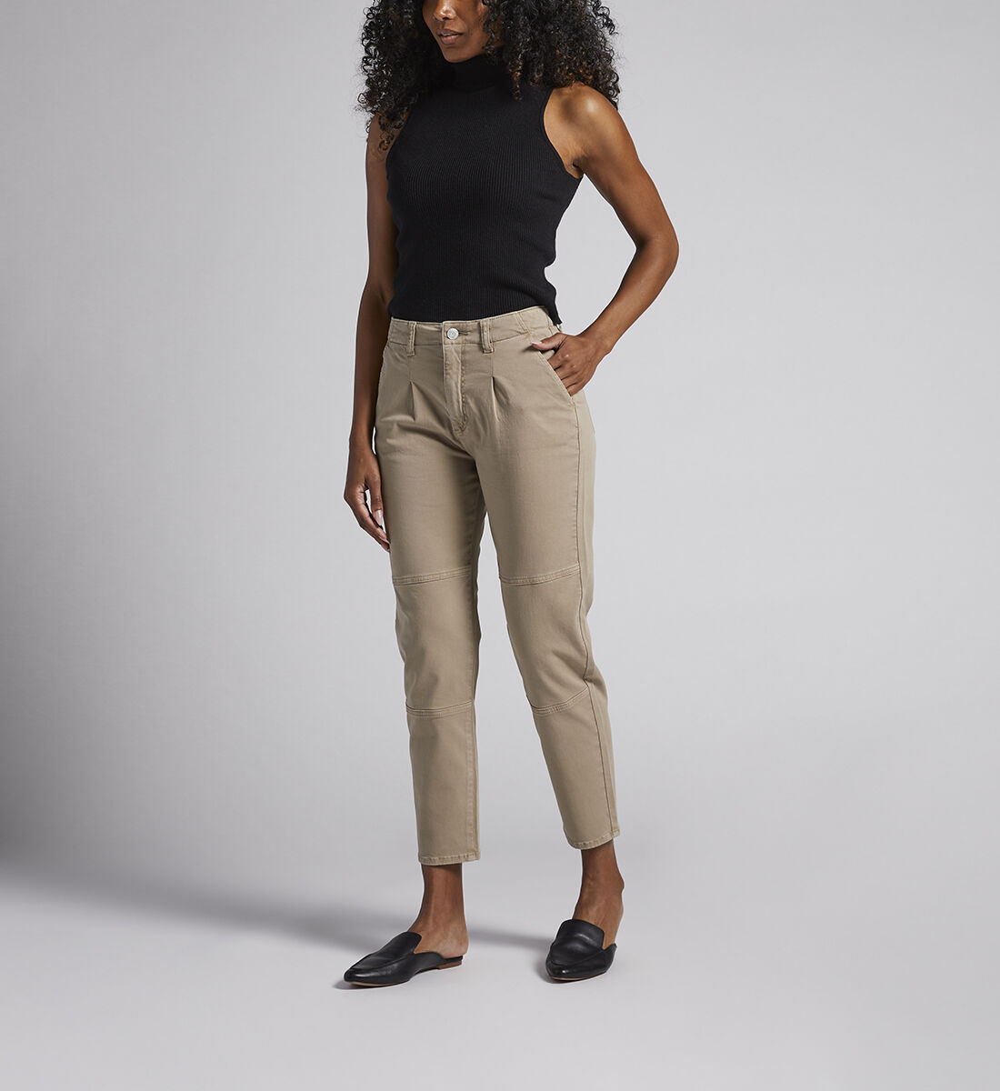 Utility High Rise Tapered Ankle Pants,Taupe Front