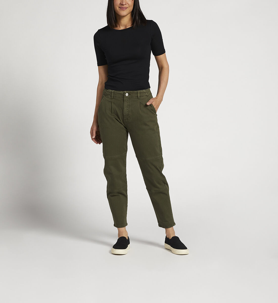 Utility High Rise Tapered Ankle Pants,Olive Front