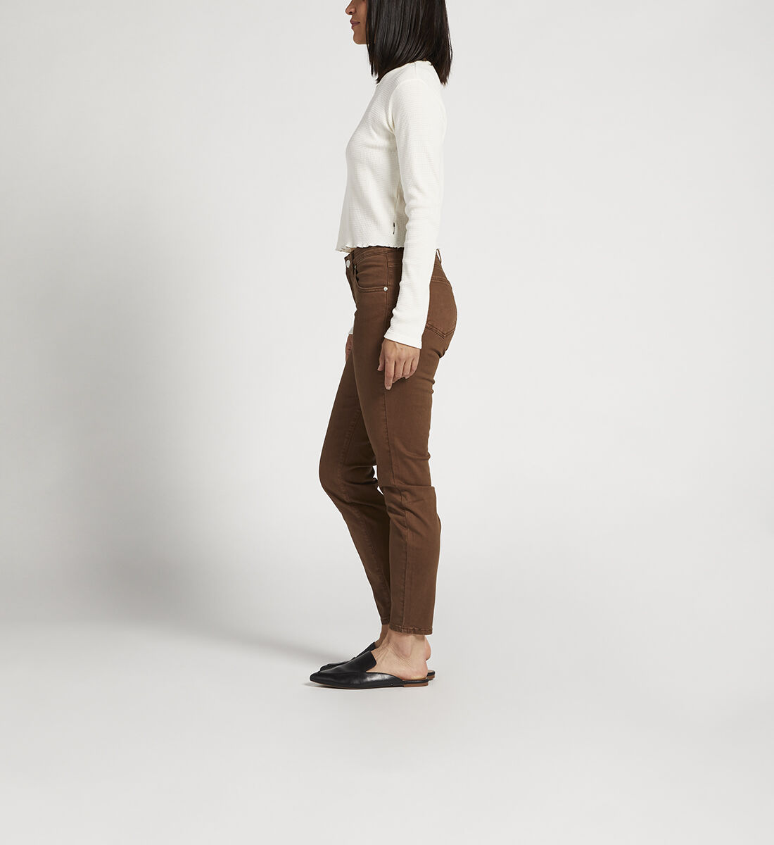 Cecilia Mid Rise Skinny Pants,Brown Side