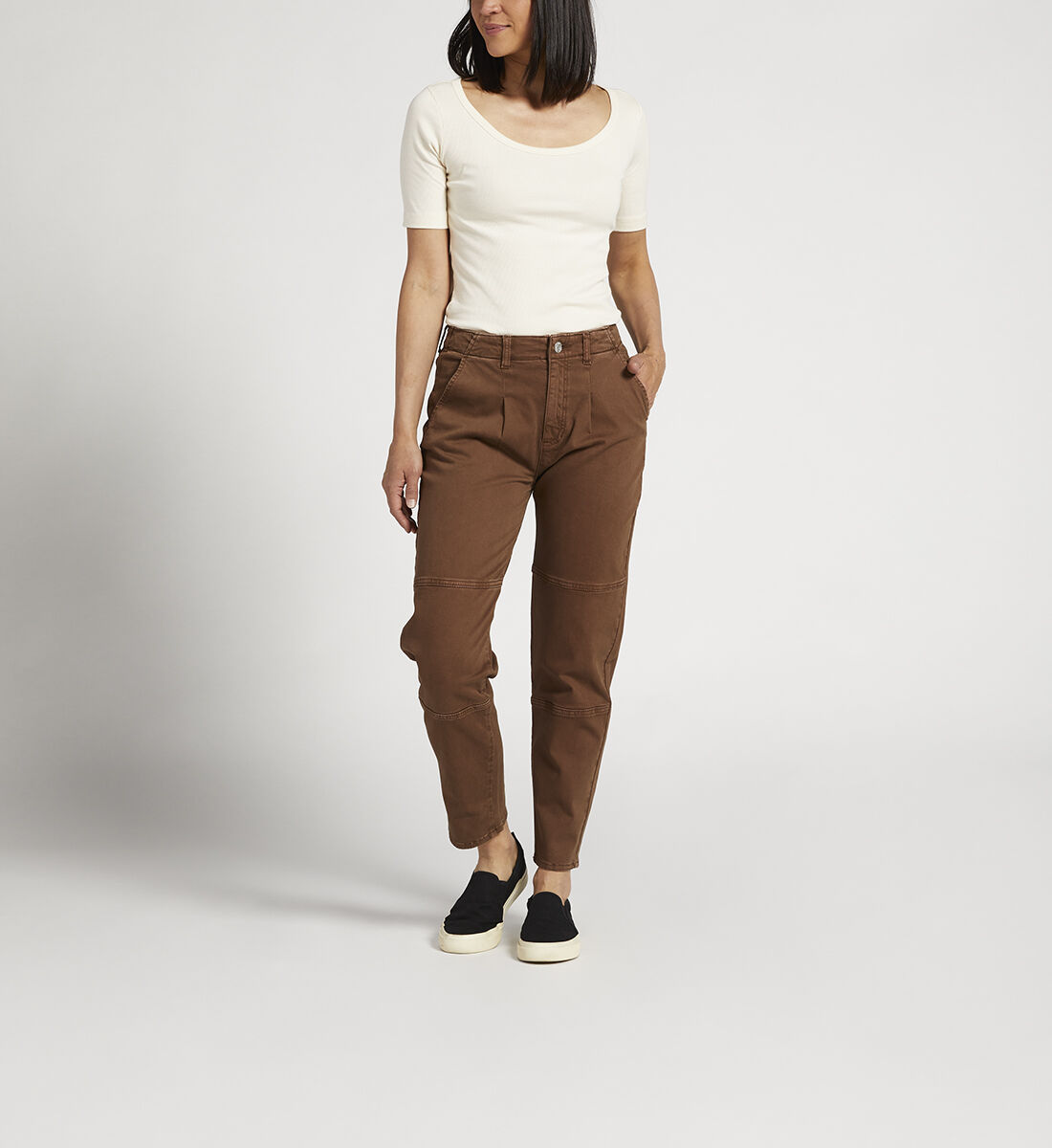 Utility High Rise Tapered Ankle Pants,Brown Front