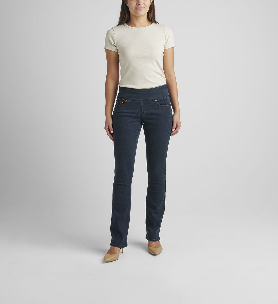 Paley Mid Rise Bootcut Pull-On Jeans Petite Front