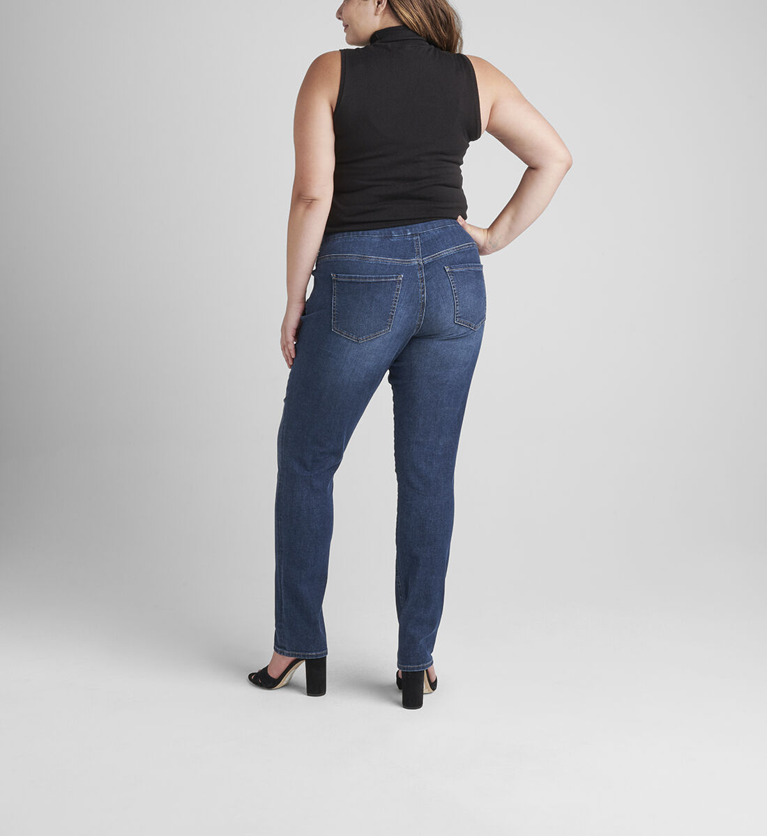 Peri Mid Rise Straight Leg Pull-On Jeans Plus Size Back
