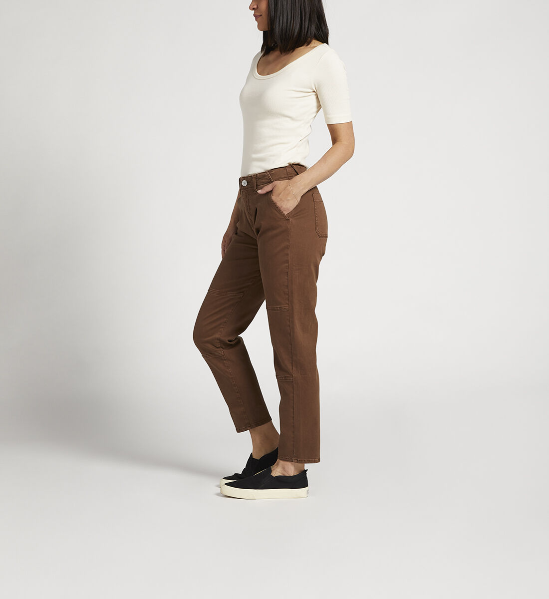 Utility High Rise Tapered Ankle Pants,Brown Side