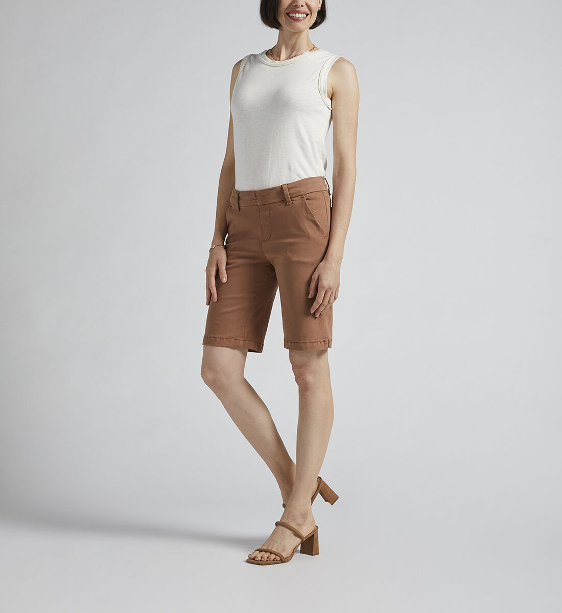 Maddie Mid Rise Bermuda Pull-On Short,Tobacco Front