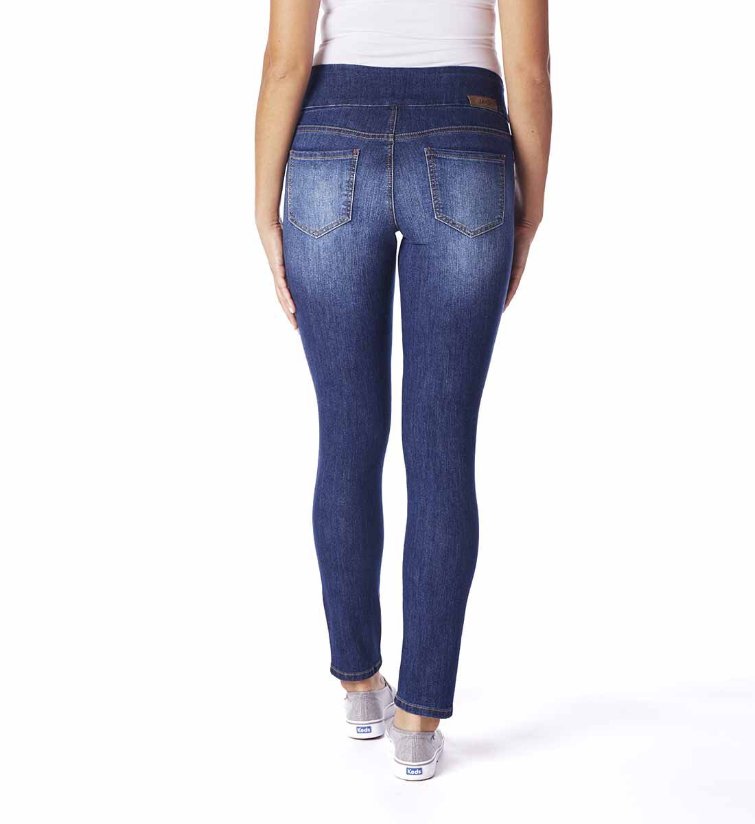 Nora Mid Rise Skinny Pull-On Jeans,Med Indigo Back