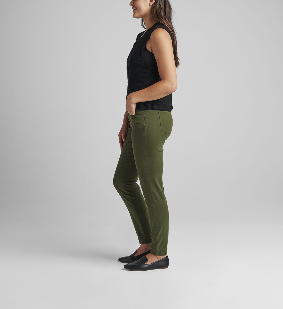 Cecilia Mid Rise Skinny Jeans,Military Green Side