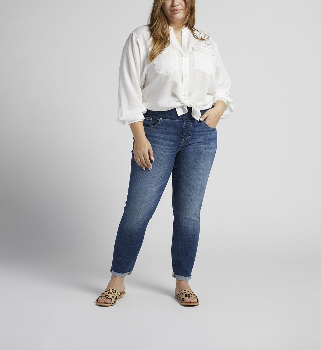 Amelia Mid Rise Slim Ankle Pull-On Jeans Plus Size Front