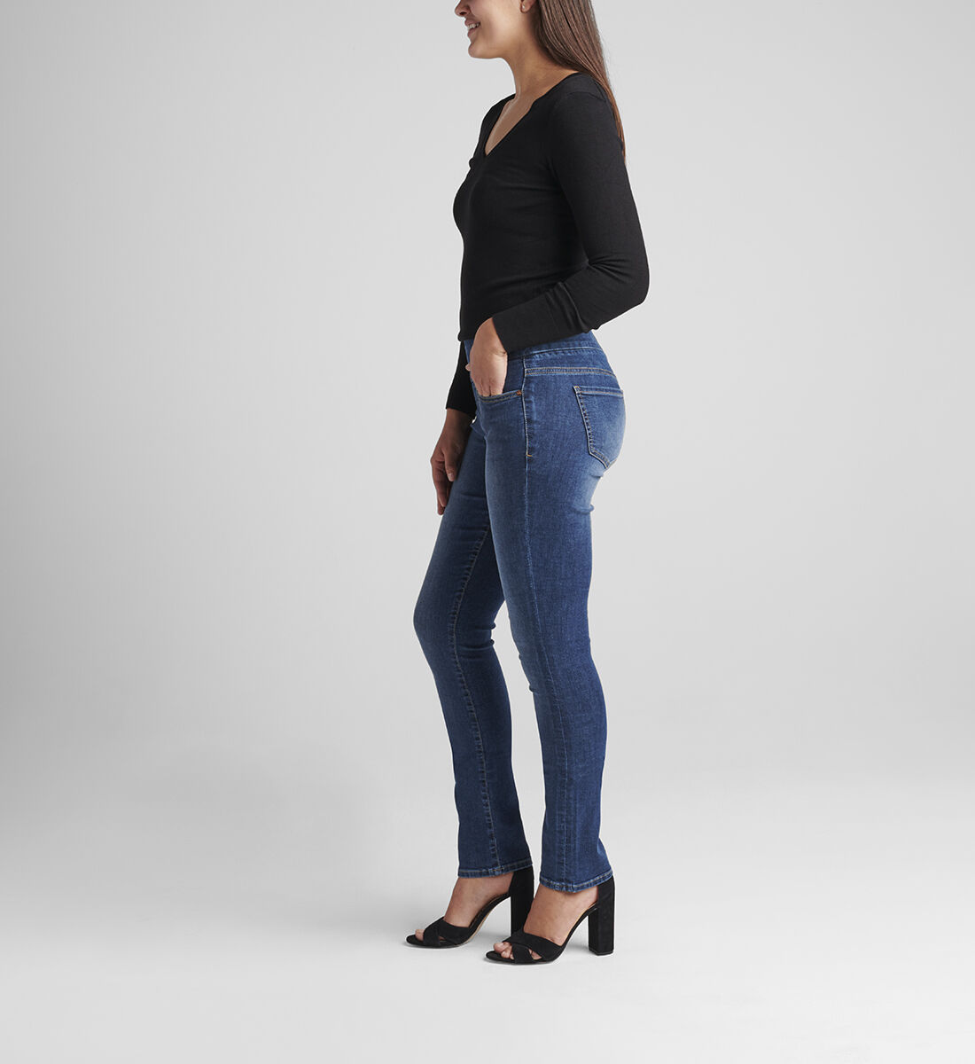 Peri Mid Rise Straight Leg Pull-On Jeans Side