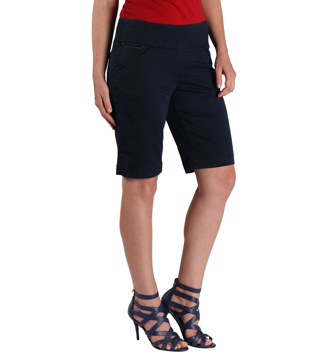 Ainsley Mid Rise Bermuda Short,Nautical Navy Front