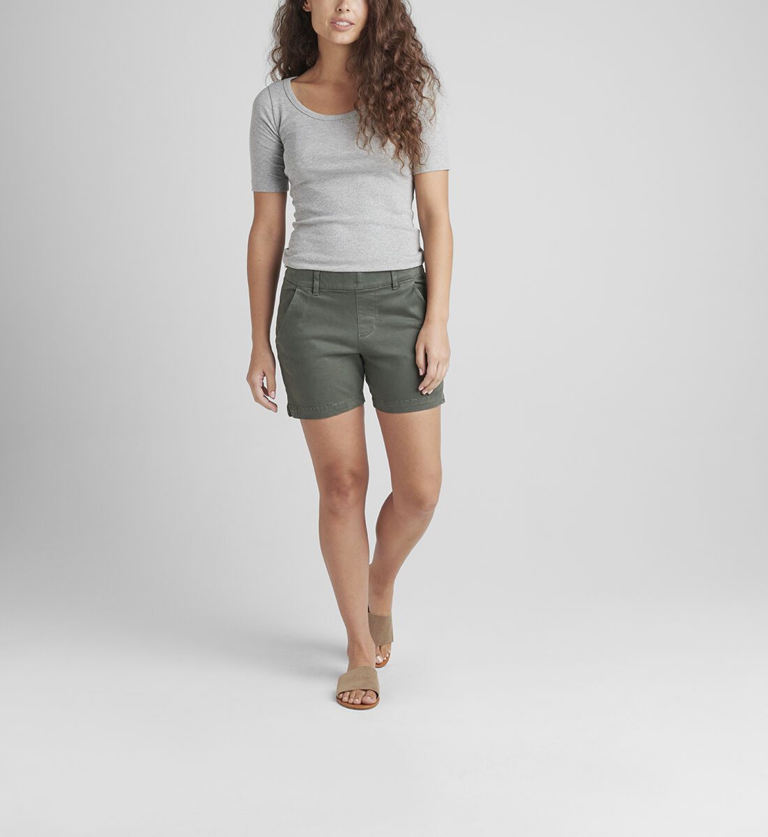 Maddie Mid Rise 5-inch Pull-On Short,Olive Front